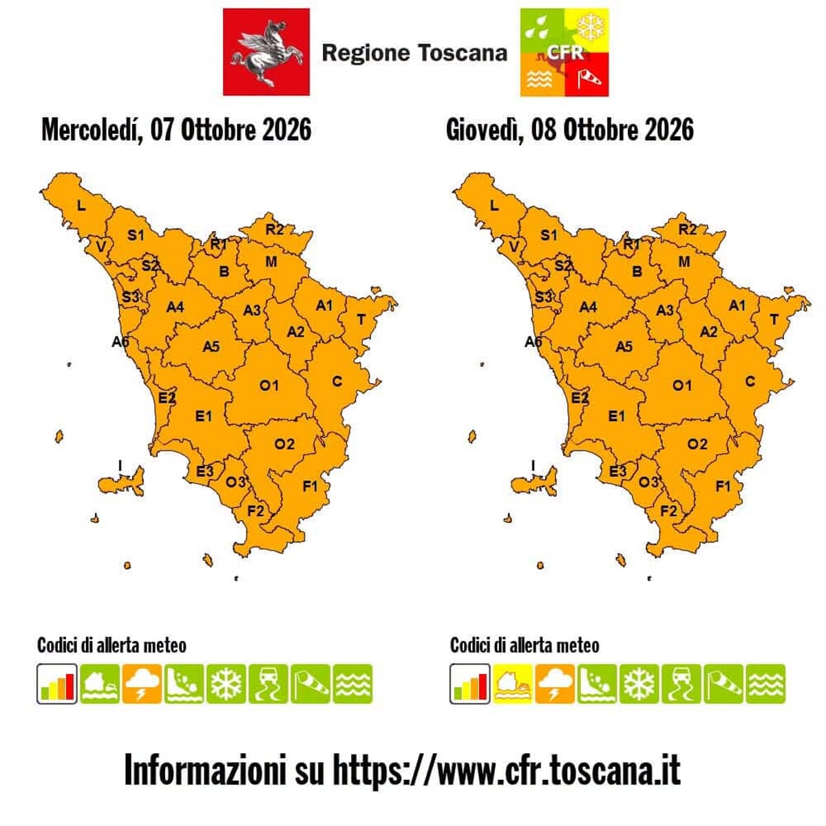Allerta meteo 7-8 ottobre 2026